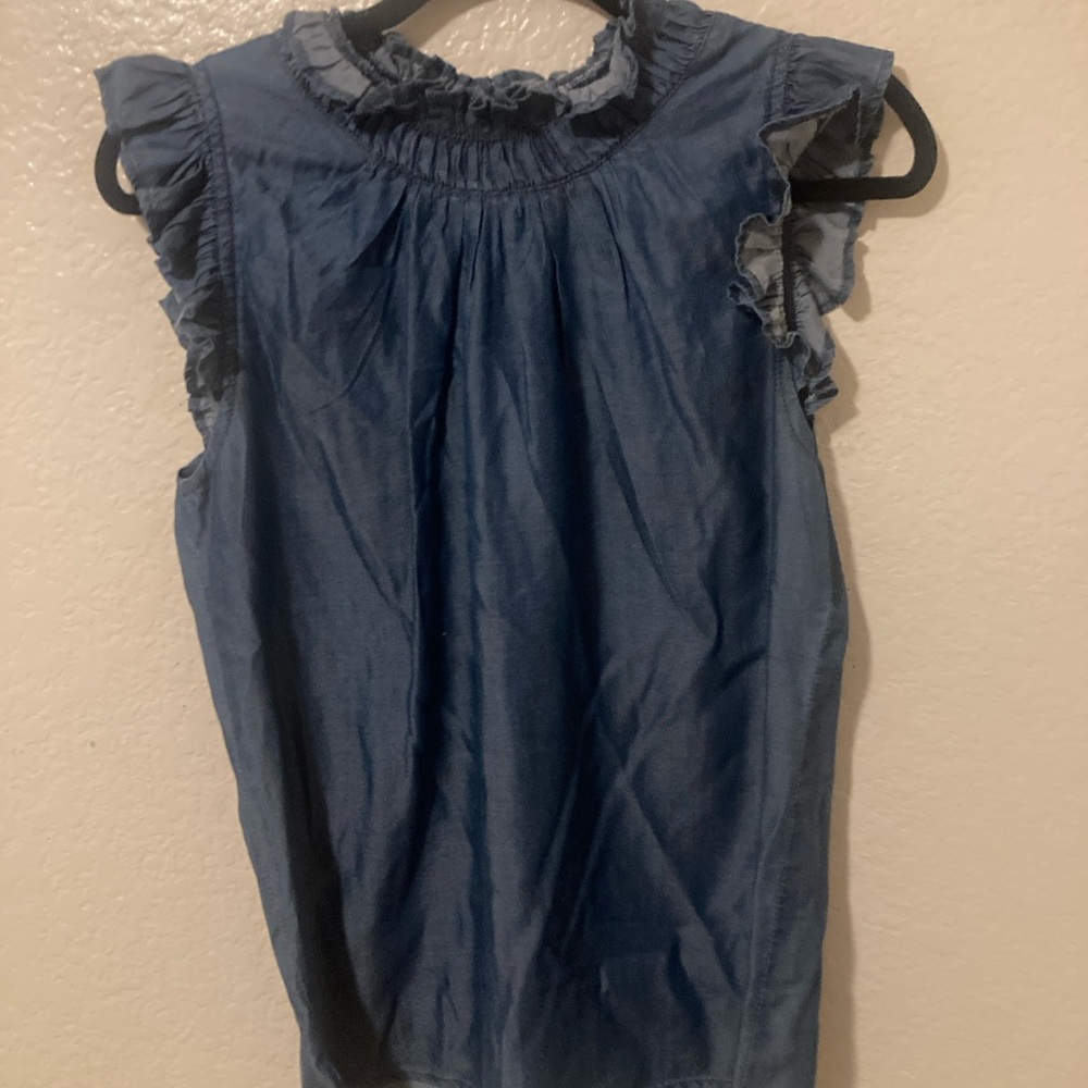 Elan Denim Blue Ruffled Blouse